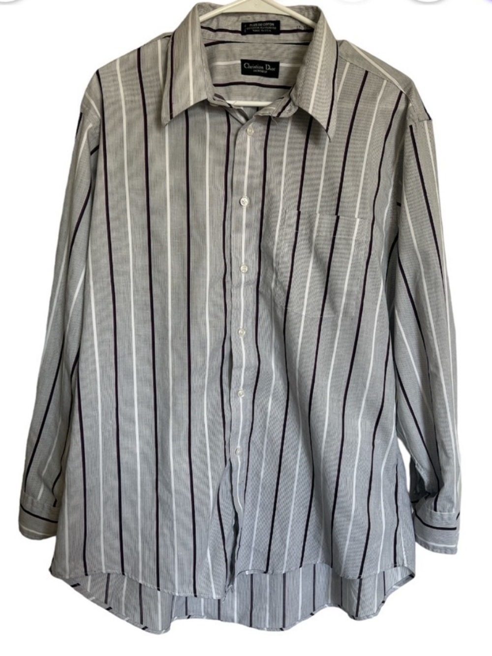 Vintage Christian Dior Monsieur Striped Button Down Shirt Mens Long Sleeve